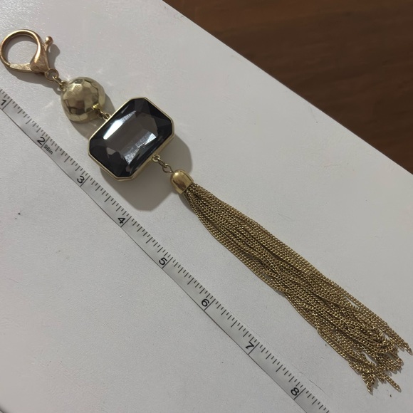 Bag Charm - Smoky Quartz Stone & Gold Tassel - Handbag Charm / Purse - Upcycled - Picture 8 of 8